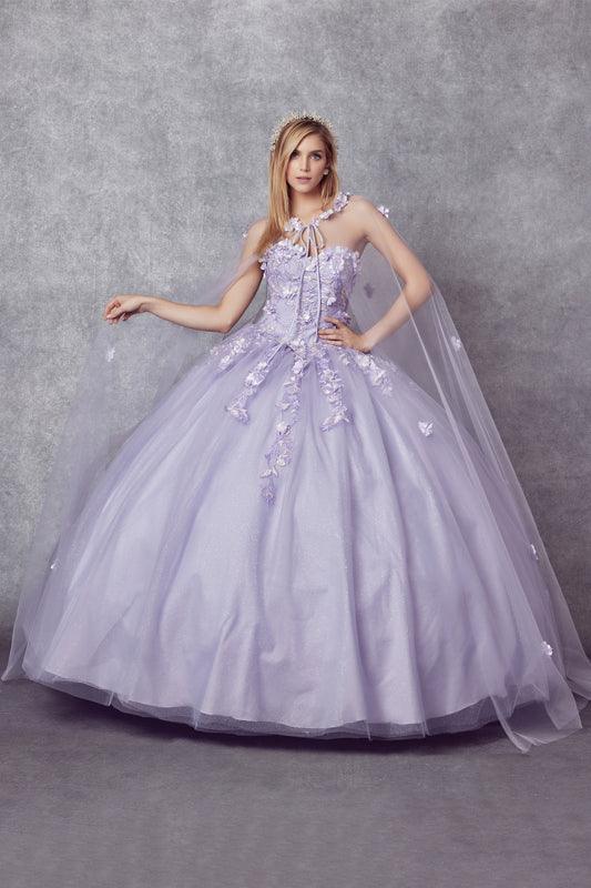 Long Ball Gown Strapless Quinceanera Cape Dress