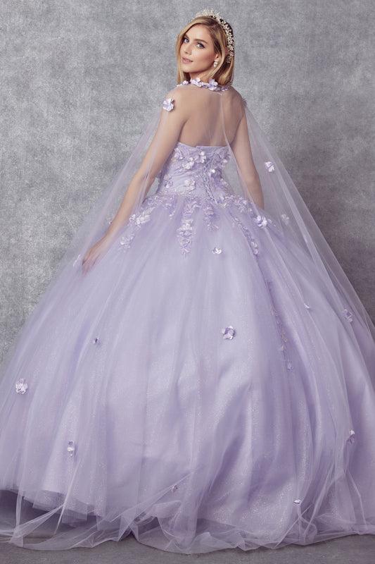 Long Ball Gown Strapless Quinceanera Cape Dress