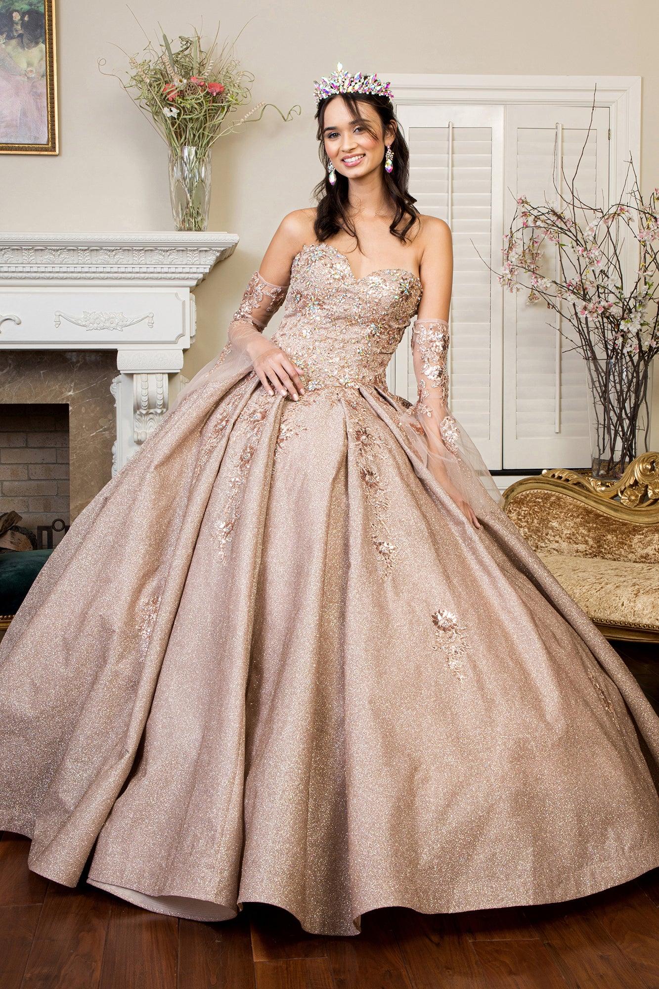 Long Ball Gown Strapless Quinceanera Dress - The Dress Outlet