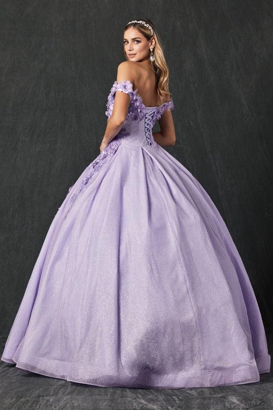 Long Ball Gown Sweet 16 Glitter Quinceanera Dress - The Dress Outlet