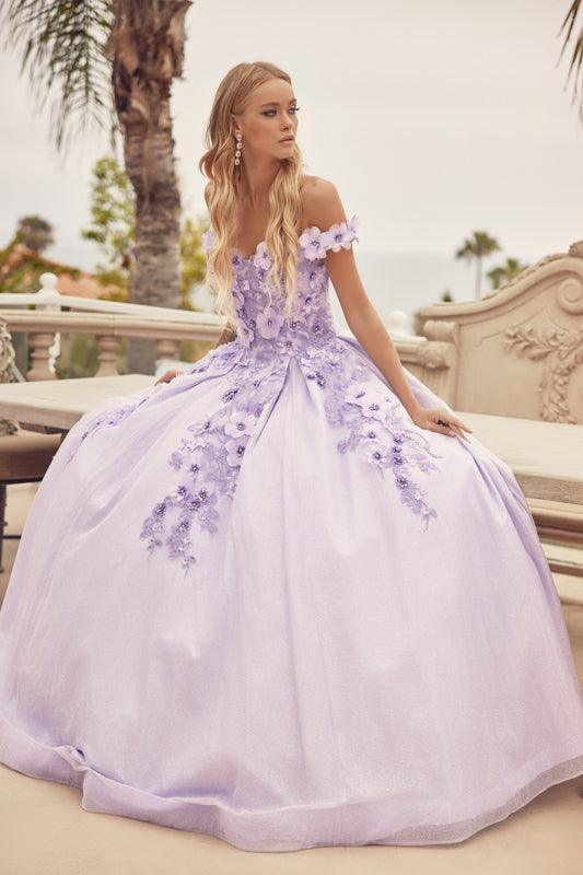 Long Ball Gown Sweet 16 Glitter Quinceanera Dress - The Dress Outlet