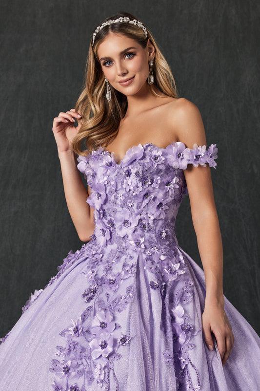 Long Ball Gown Sweet 16 Glitter Quinceanera Dress - The Dress Outlet