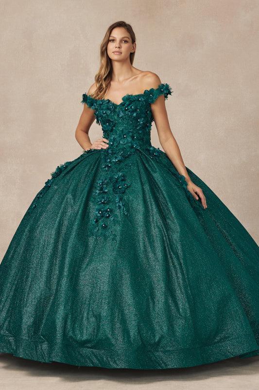 Long Ball Gown Sweet 16 Glitter Quinceanera Dress - The Dress Outlet