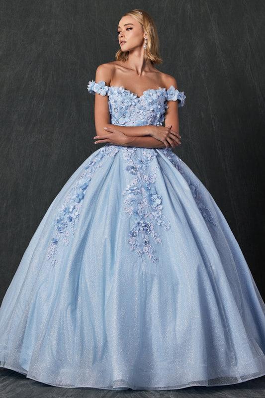 Long Ball Gown Sweet 16 Glitter Quinceanera Dress - The Dress Outlet