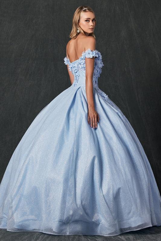 Long Ball Gown Sweet 16 Glitter Quinceanera Dress - The Dress Outlet