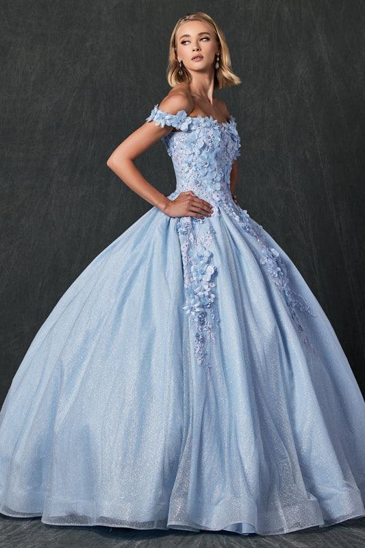 Long Ball Gown Sweet 16 Glitter Quinceanera Dress - The Dress Outlet