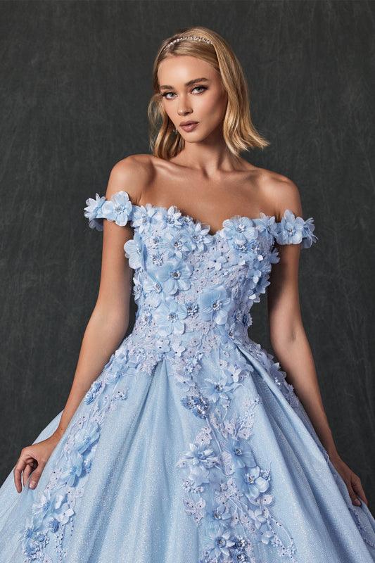 Sweet 16 Dress Long Long Ball Gown Sweet 16 Glitter Quinceanera Dress  Bahama Blue XS