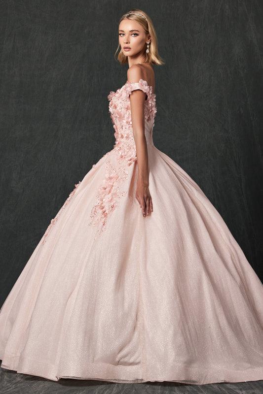 Long Ball Gown Sweet 16 Glitter Quinceanera Dress - The Dress Outlet