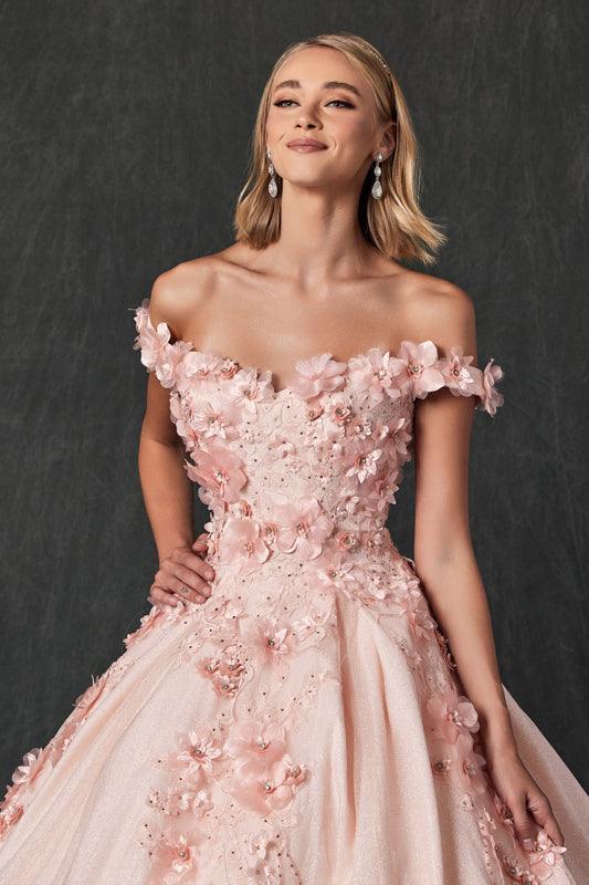 Long Ball Gown Sweet 16 Glitter Quinceanera Dress - The Dress Outlet