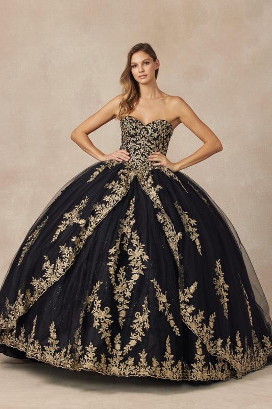 Long Ball Gown Sweet 16 Quinceanera Dress - Black/Gold / 3XL Long Ball Gown Sweet 16 Quinceanera Dress - Black/Gold / 3XL