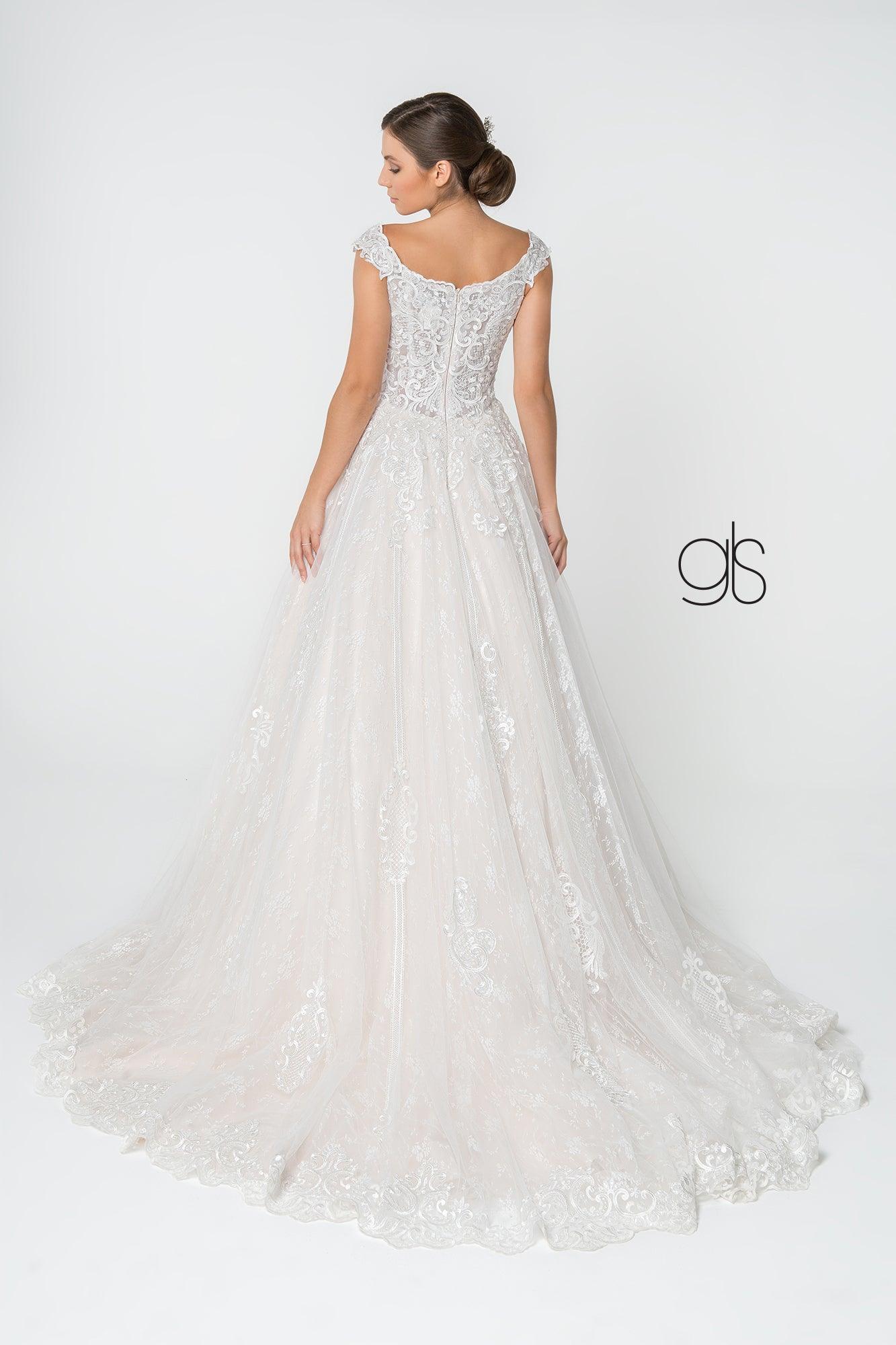 Long Bridal Gown Cap Sleeve Wedding Dress