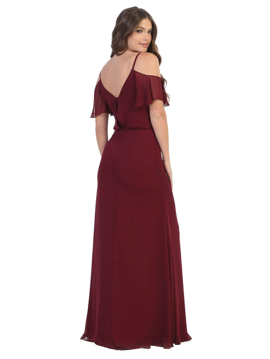 Off-Shoulder Halter Chiffon Dress with Blouson Bodice Burgundy Plus Size
