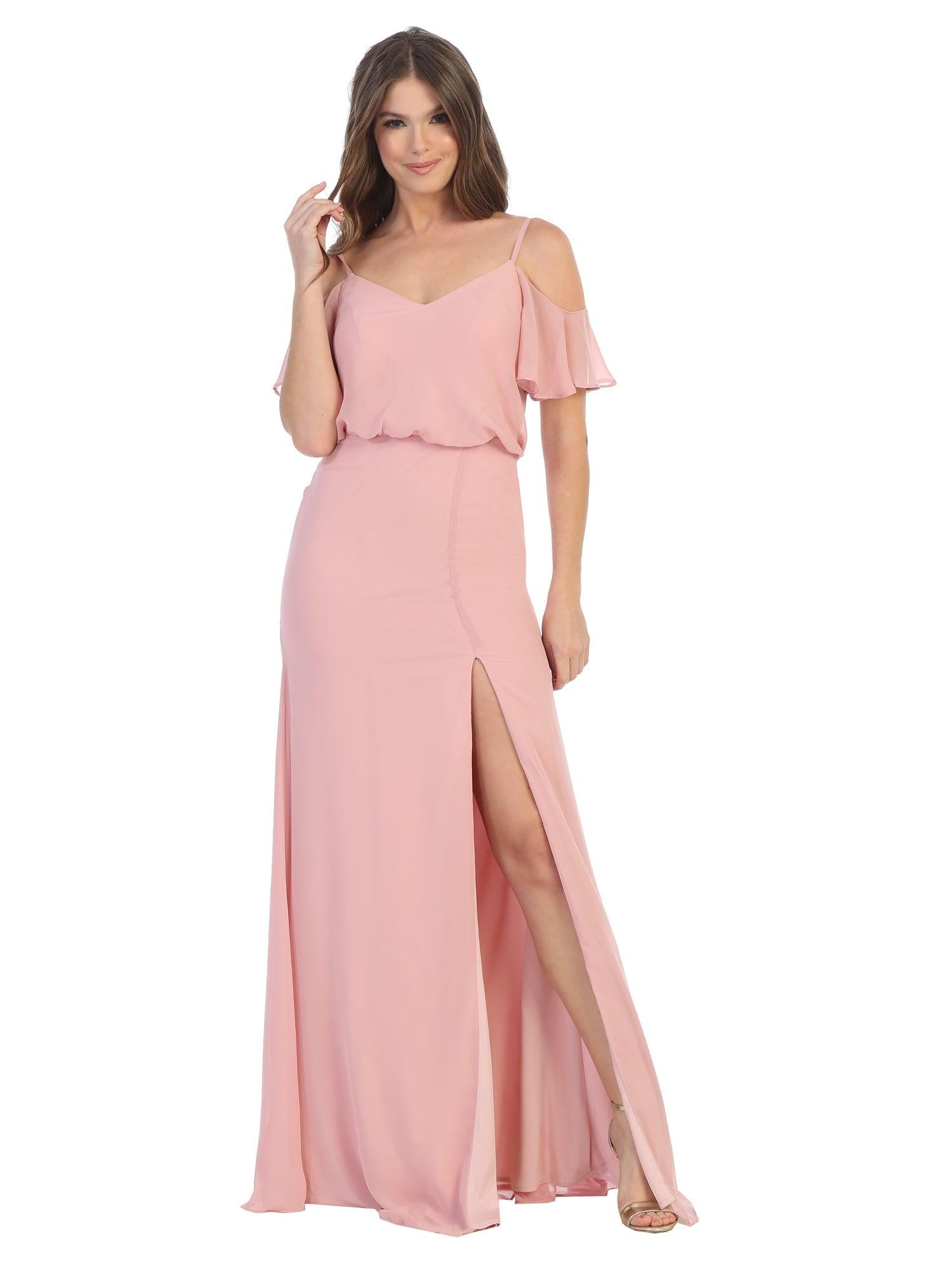 Blush Long Bridesmaids Off Shoulder Blouson Dress