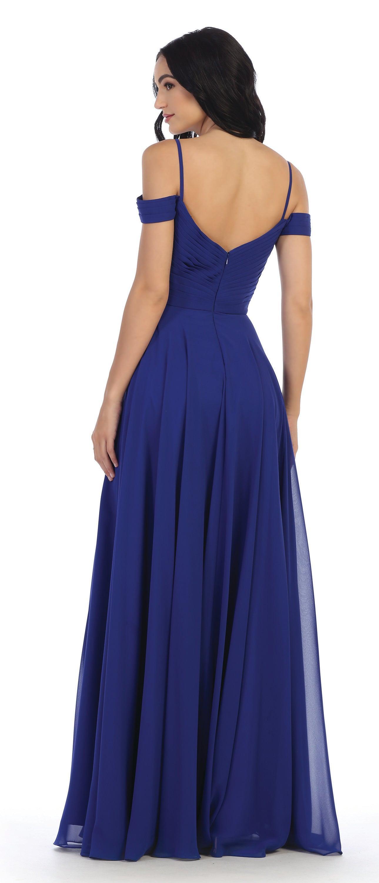 Long Bridesmaids Pleated Off Shoulder Chiffon Gown Sale - The Dress Outlet