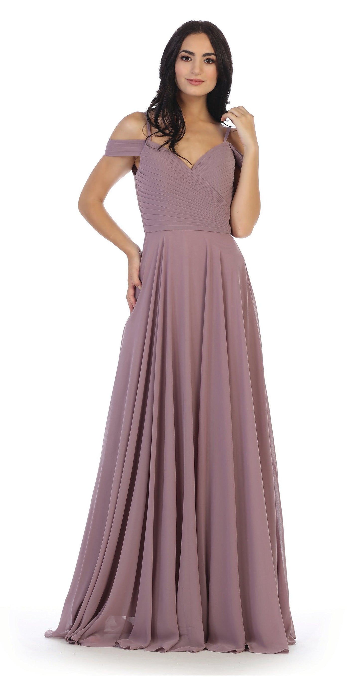 Long Bridesmaids Pleated Off Shoulder Chiffon Gown Sale