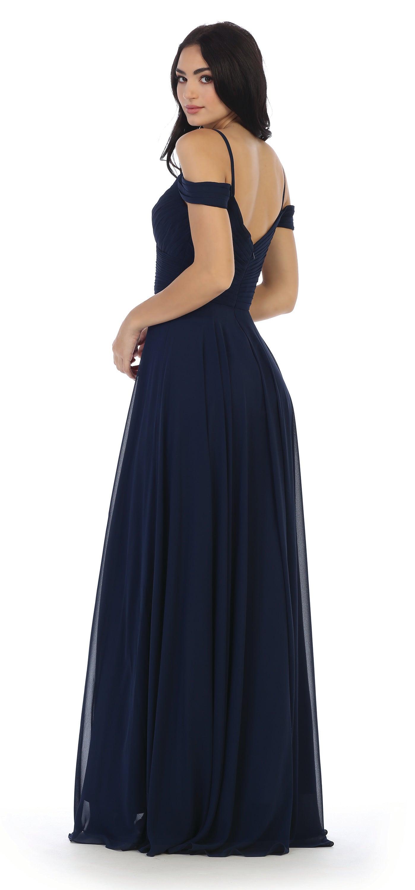 Long Bridesmaids Pleated Off Shoulder Chiffon Gown