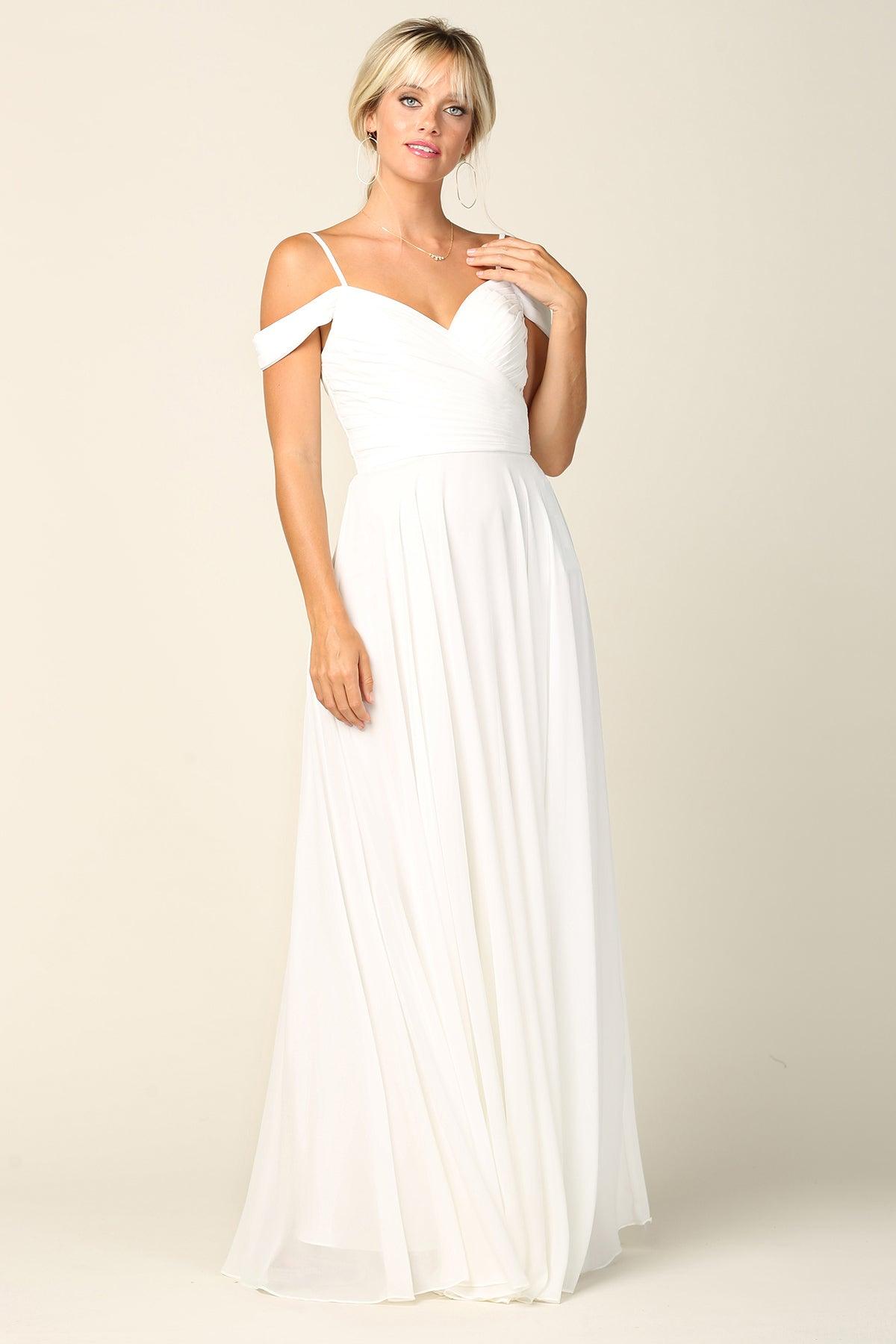 Long Bridesmaids Pleated Off Shoulder Chiffon Gown