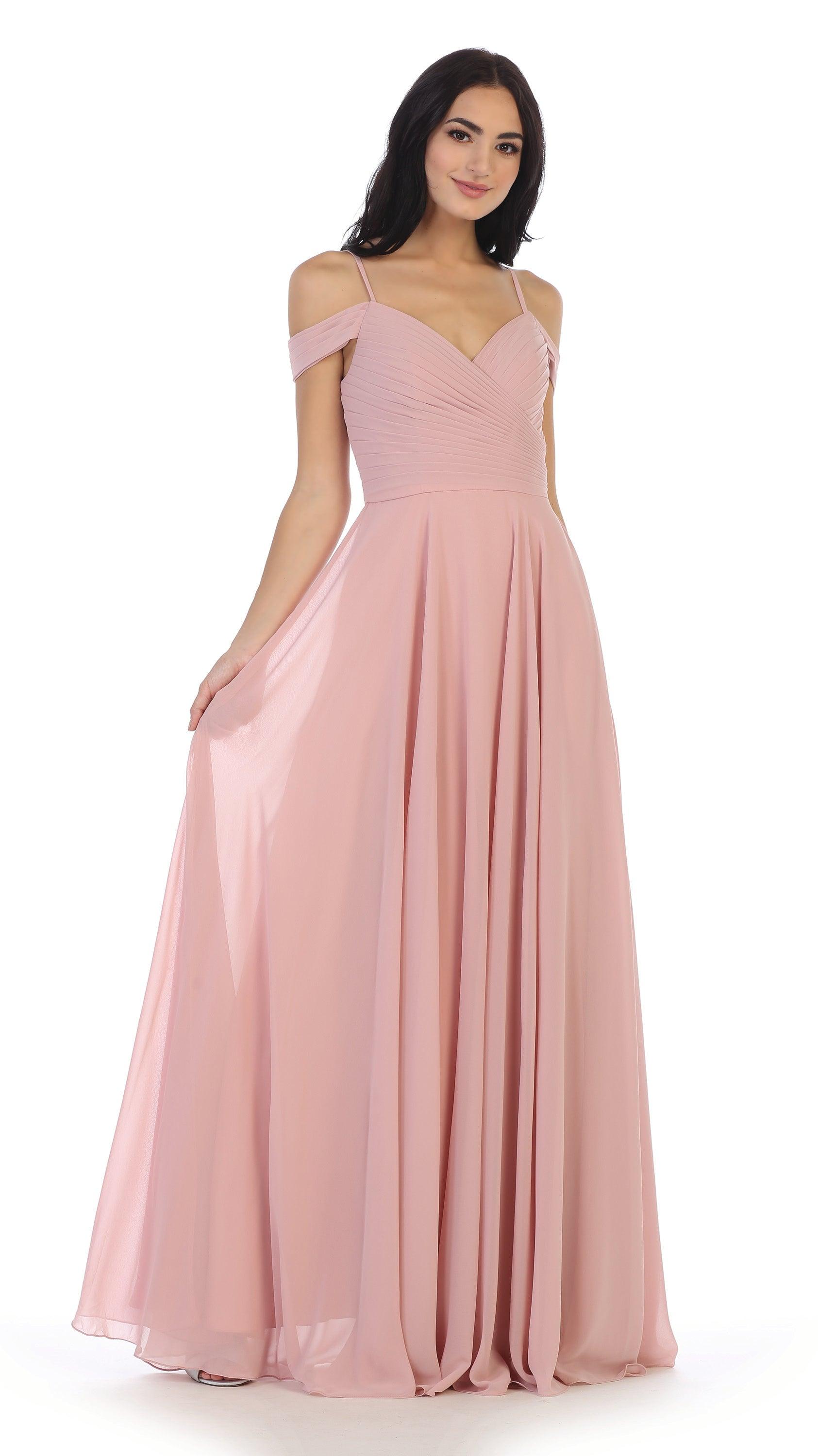 Long Bridesmaids Pleated Off Shoulder Chiffon Gown