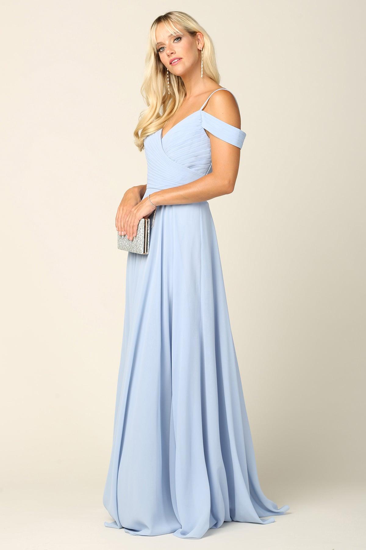 Long Bridesmaids Pleated Off Shoulder Chiffon Gown
