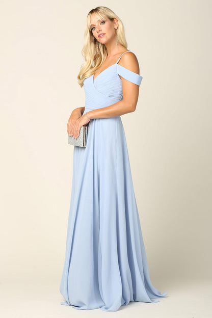 Long Bridesmaids Pleated Off Shoulder Chiffon Gown Sale