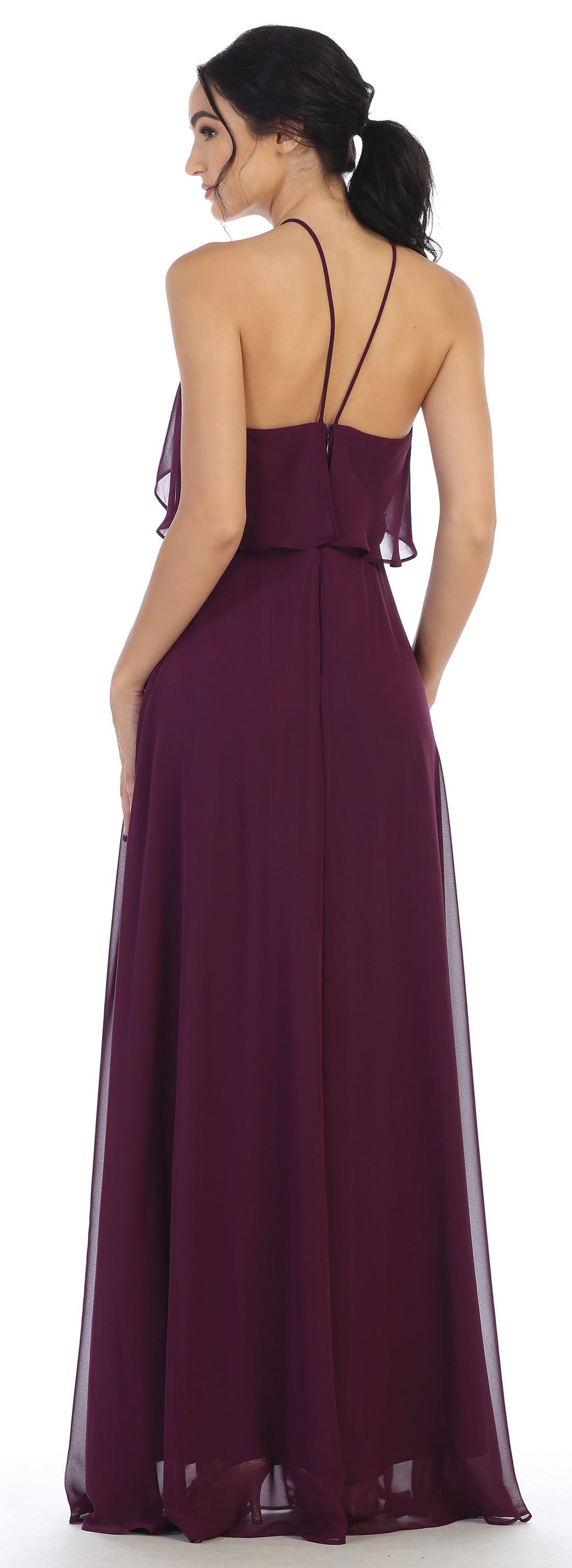 Long Bridesmaids Ruffle Halter Chiffon Dress