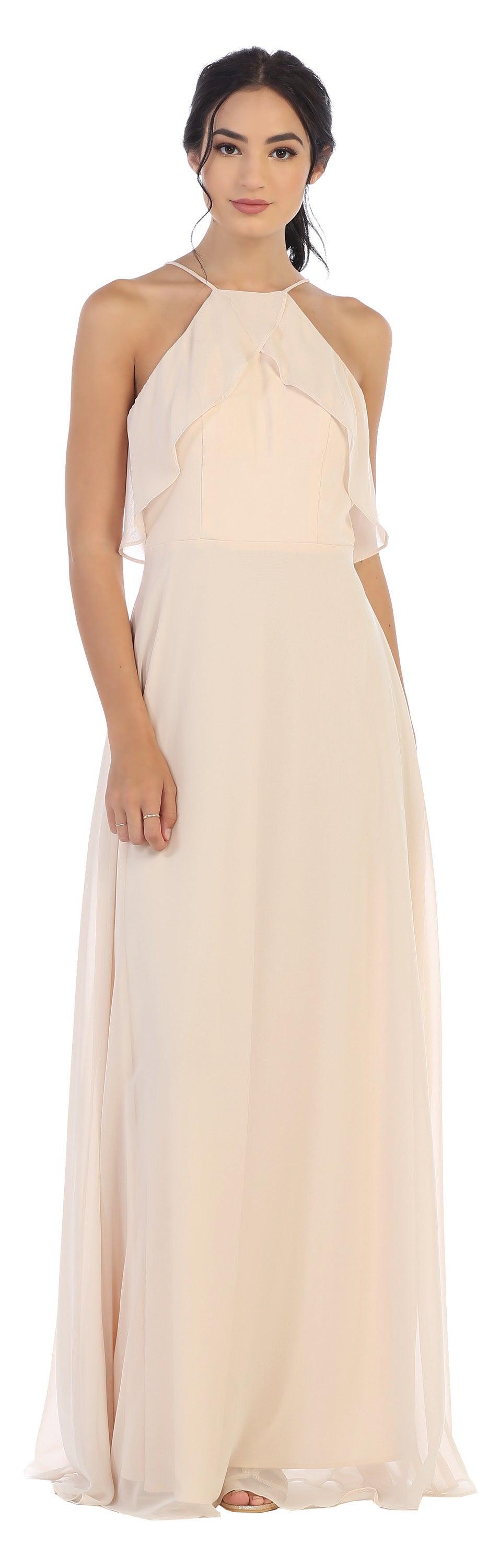 Long Bridesmaids Ruffle Halter Chiffon Dress