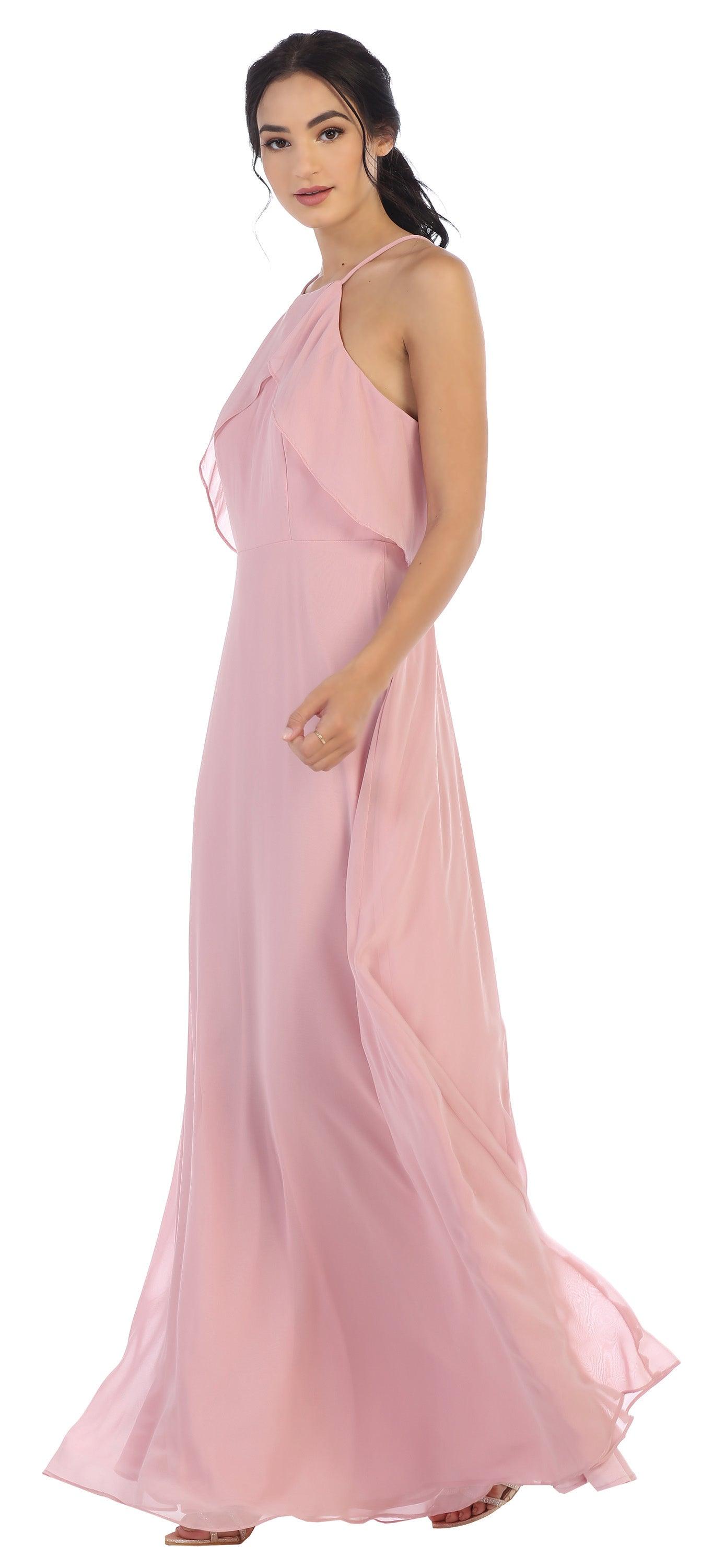 Long Bridesmaids Ruffle Halter Chiffon Dress