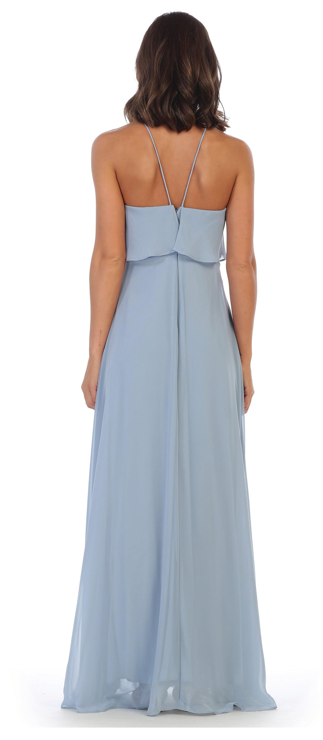 Long Bridesmaids Ruffle Halter Chiffon Dress