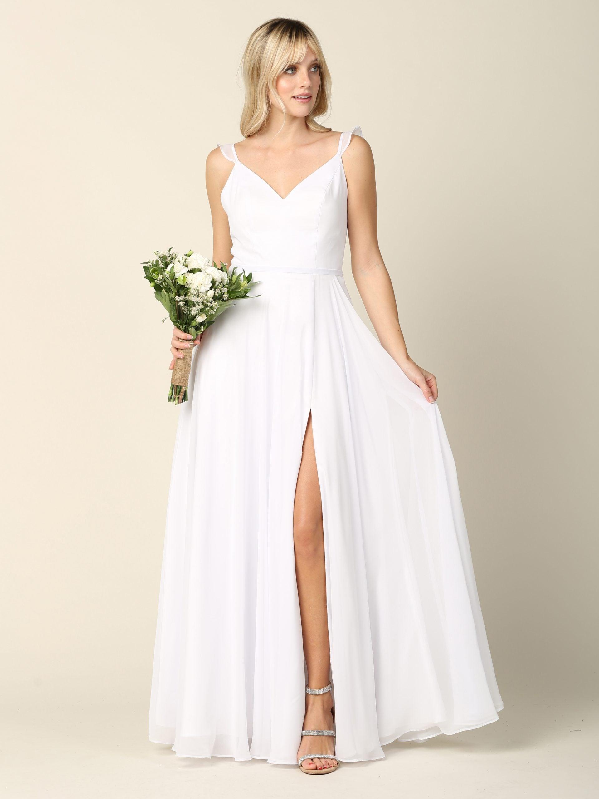Sage Long Bridesmaids Ruffle Sleeve Chiffon Gown