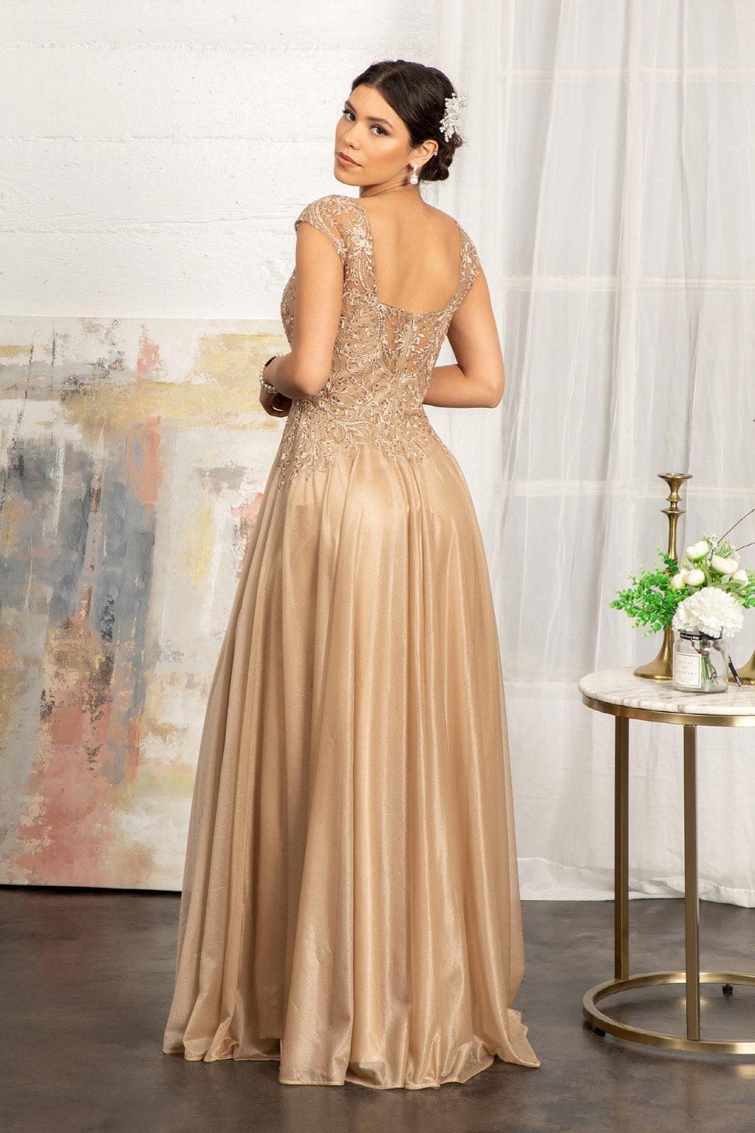 Gold 2XL Long Cap Sleeve Mother of the Bride Dress Sale