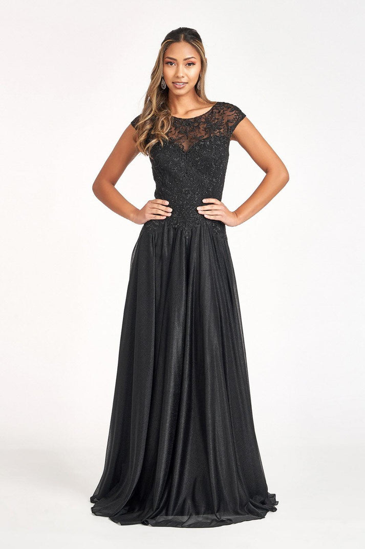 A Line Long Mother of the Bride Dress with Cape Sleeves Bow and Ruffles main image 1