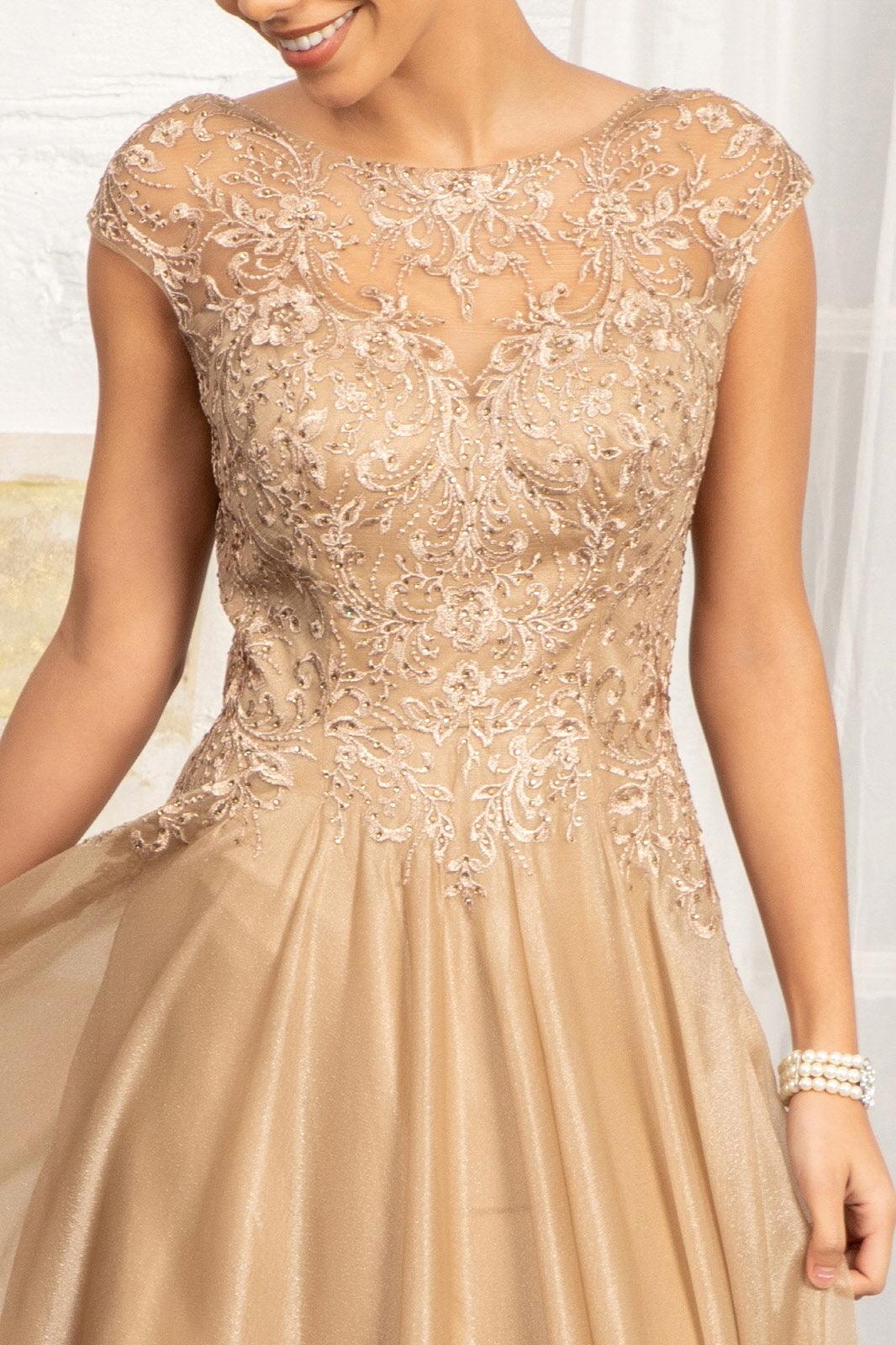 Gold Long Cap Sleeve Mother of the Bride Dress