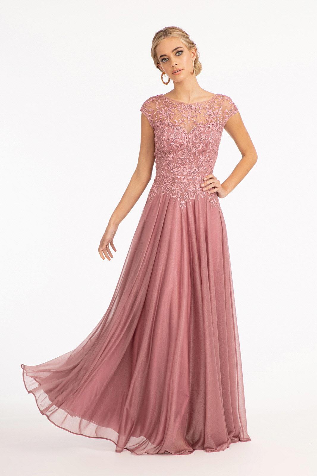 Gold Long Cap Sleeve Mother of the Bride Dress