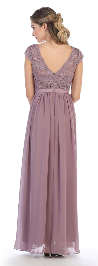 Long Cap Sleeve Mother of the Bride Formal Dress Sale - The Dress Outlet