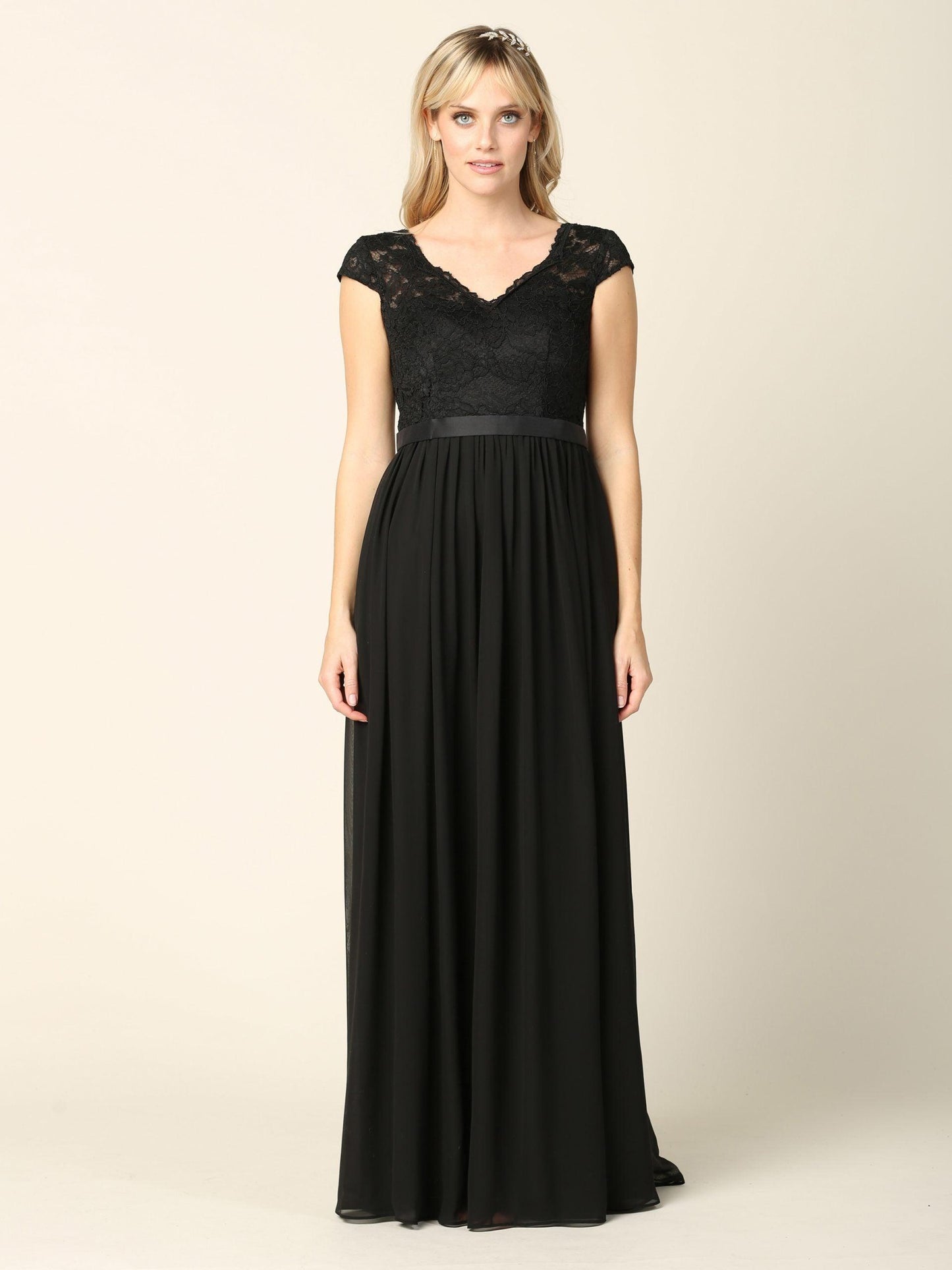 Long Cap Sleeve Mother of the Bride Formal Dress - The Dress Outlet