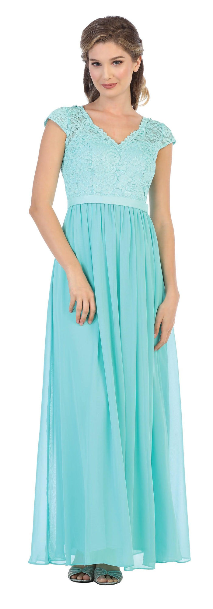 Long Cap Sleeve Mother of the Bride Formal Dress - The Dress Outlet