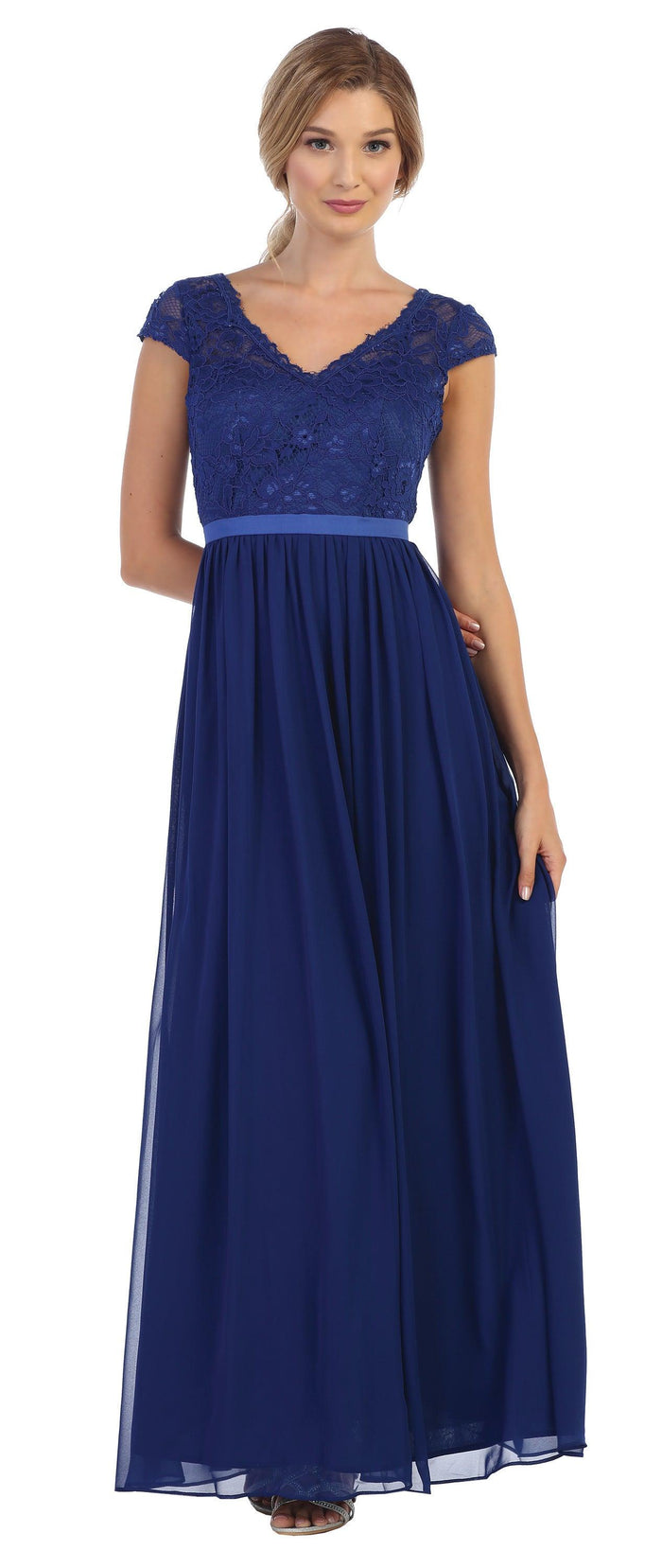 Long Cap Sleeve Mother of the Bride Formal Dress - The Dress Outlet