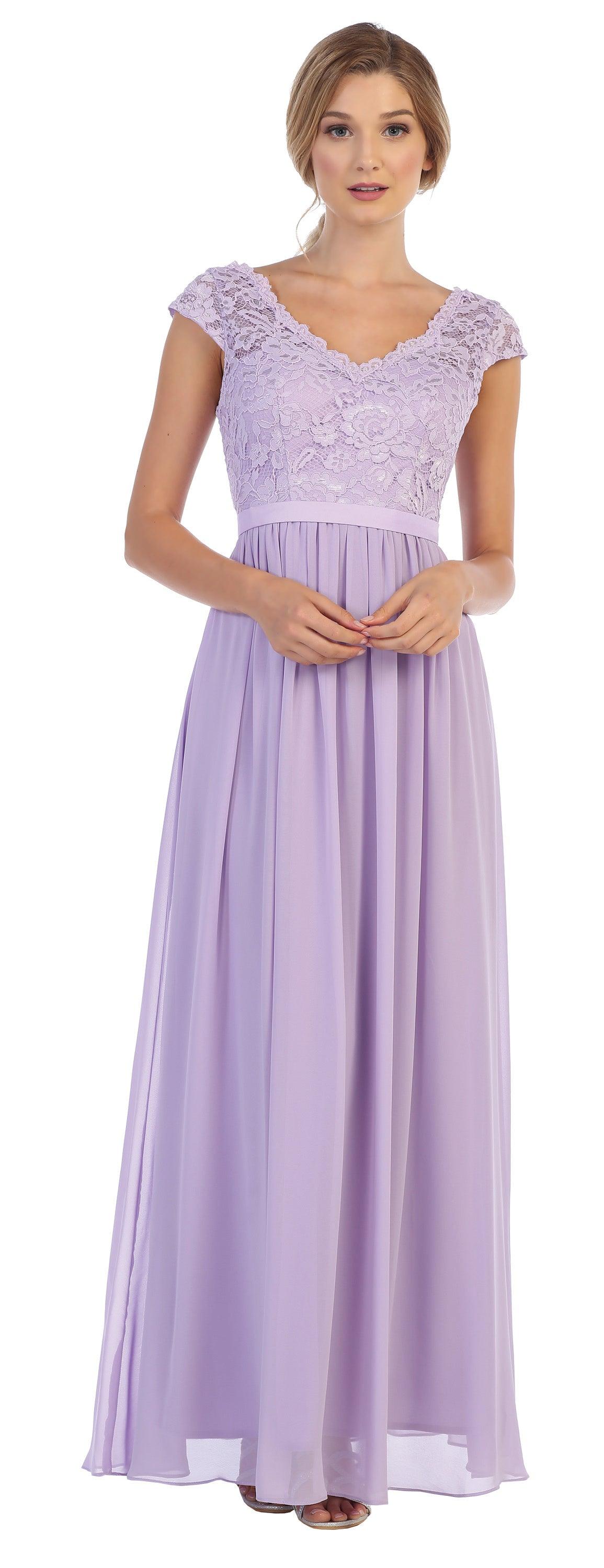 Long Cap Sleeve Mother of the Bride Formal Dress - The Dress Outlet