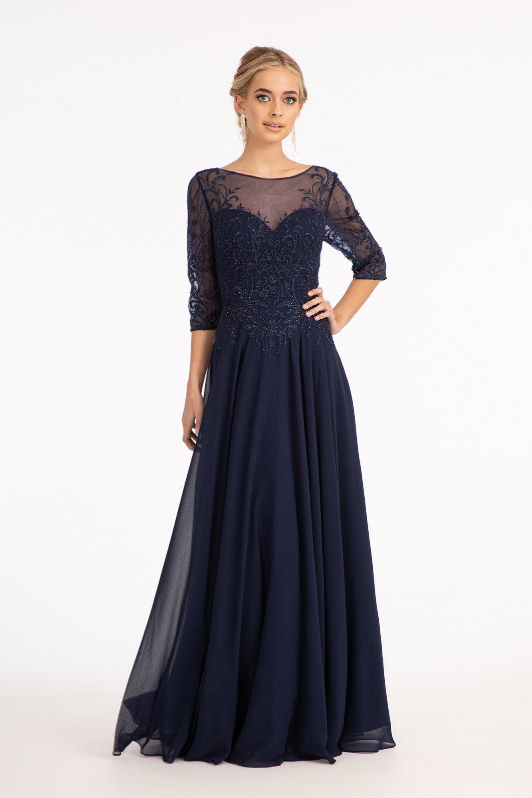 Champagne Long Chiffon Mother of the Bride Formal Dress