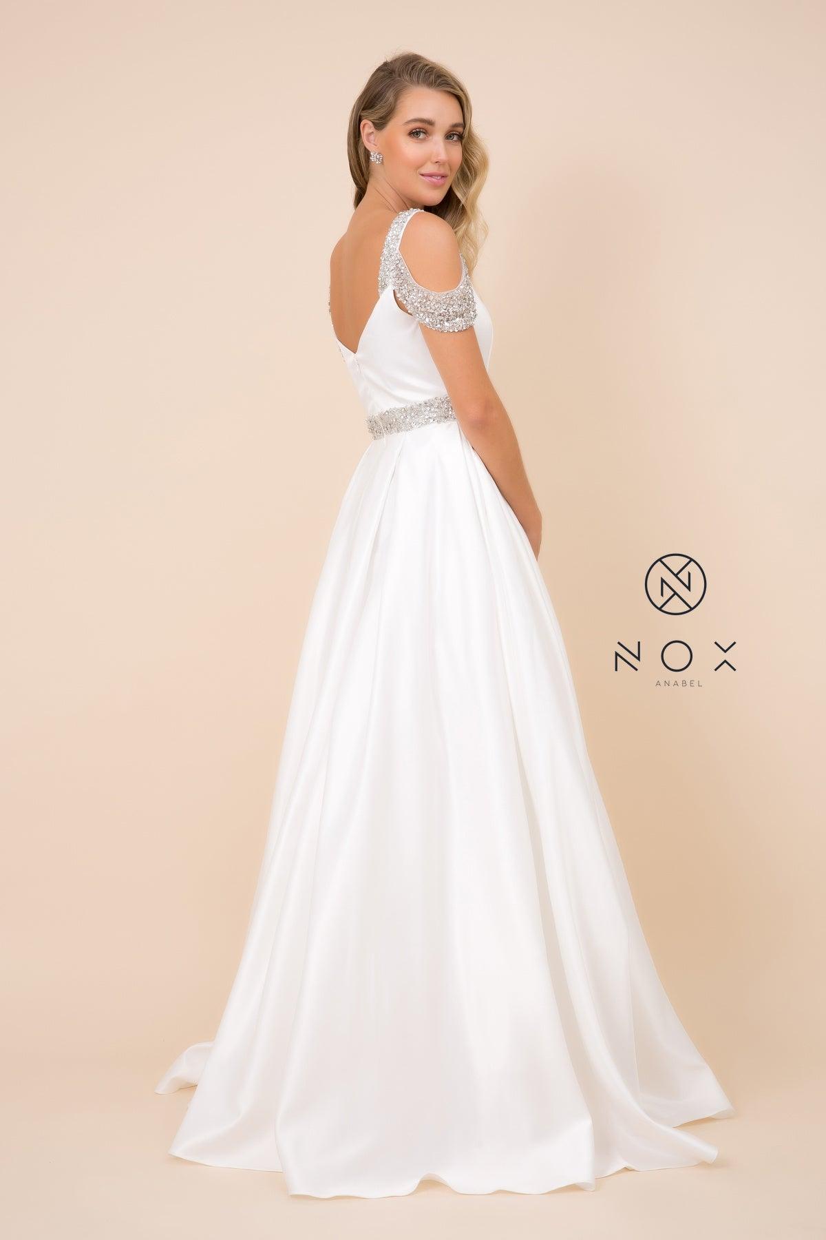 Long Classic Off Shoulder Wedding Dress White - The Dress Outlet Nox Anabel
