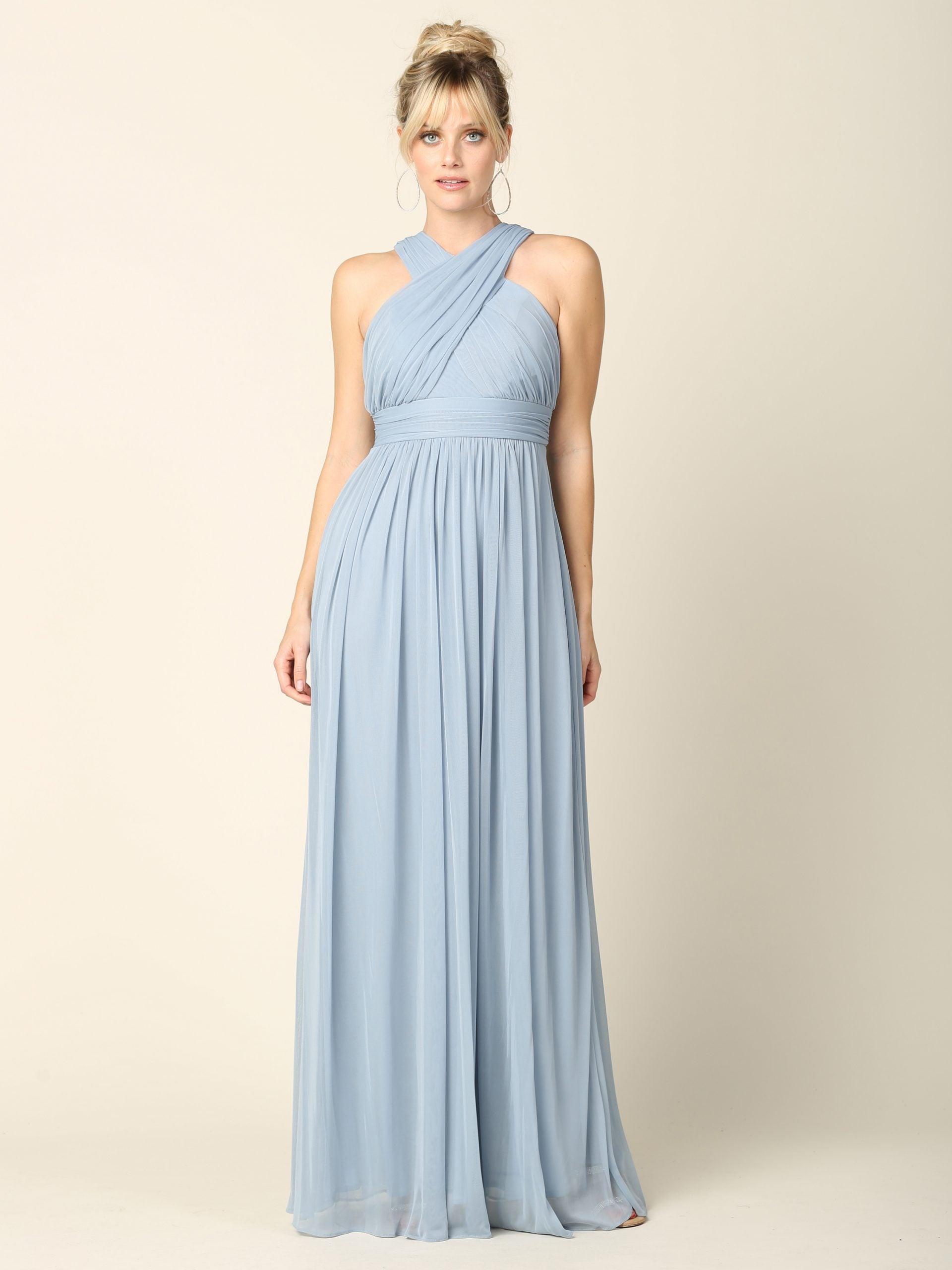 Long Criss Cross Halter Bridesmaids Dress - Silver / S Long Criss Cross Halter Bridesmaids Dress - Silver / S