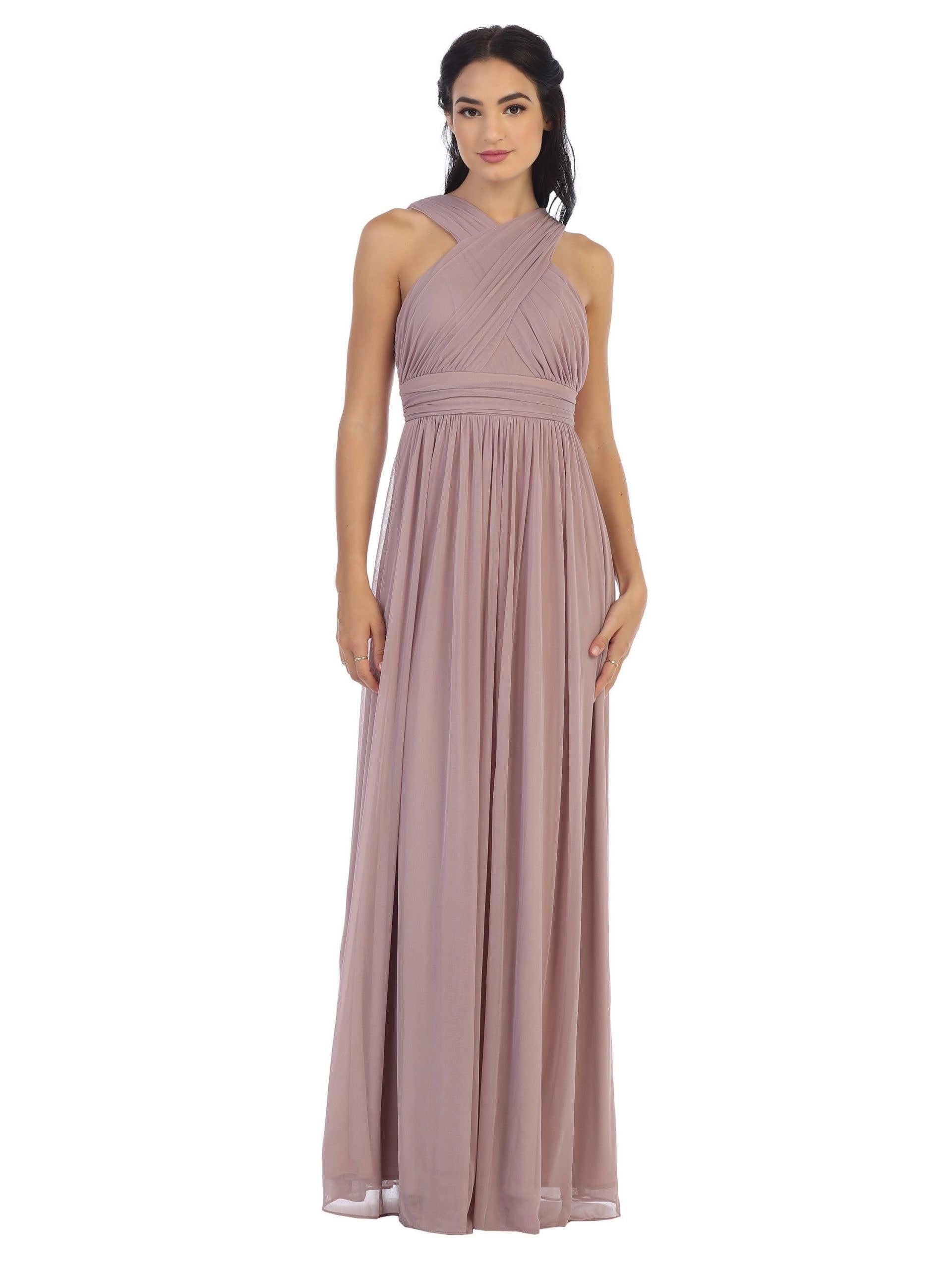 Long Criss Cross Halter Bridesmaids Dress - Silver / S Long Criss Cross Halter Bridesmaids Dress - Silver / S