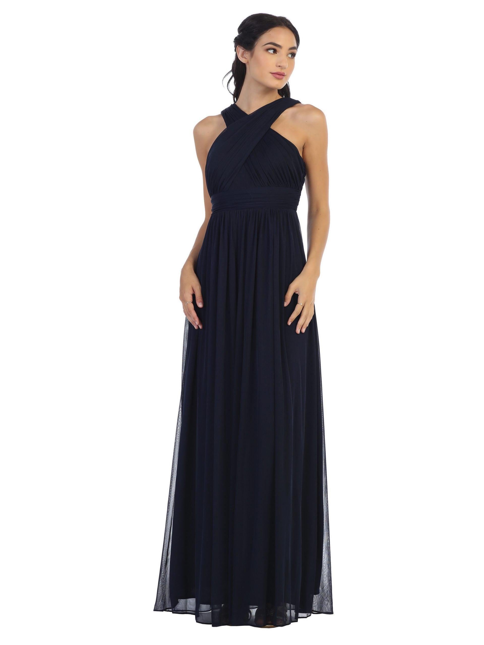 Long Criss Cross Halter Bridesmaids Dress - Silver / S Long Criss Cross Halter Bridesmaids Dress - Silver / S