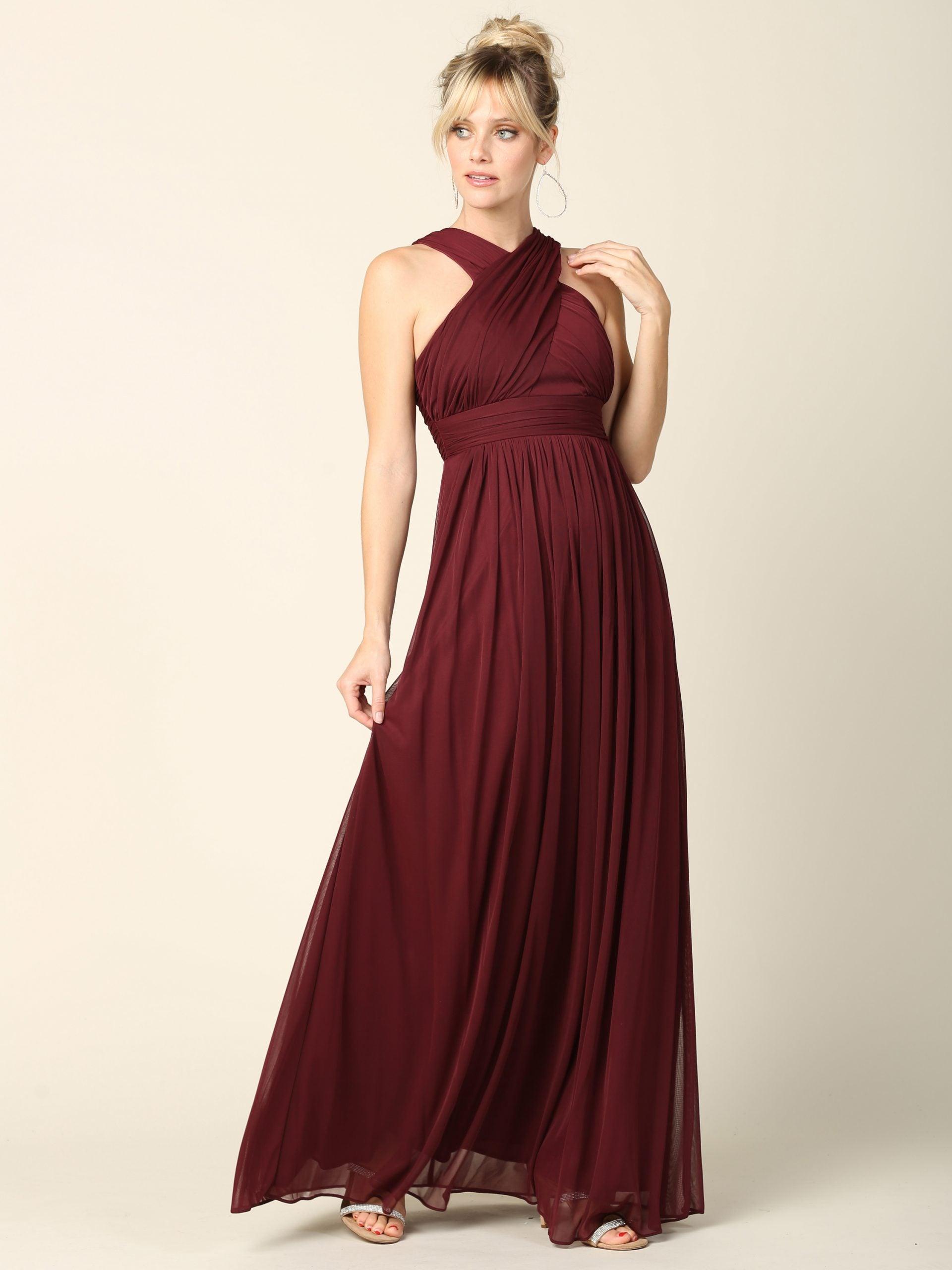 Long Criss Cross Halter Bridesmaids Dress - Silver / S Long Criss Cross Halter Bridesmaids Dress - Silver / S