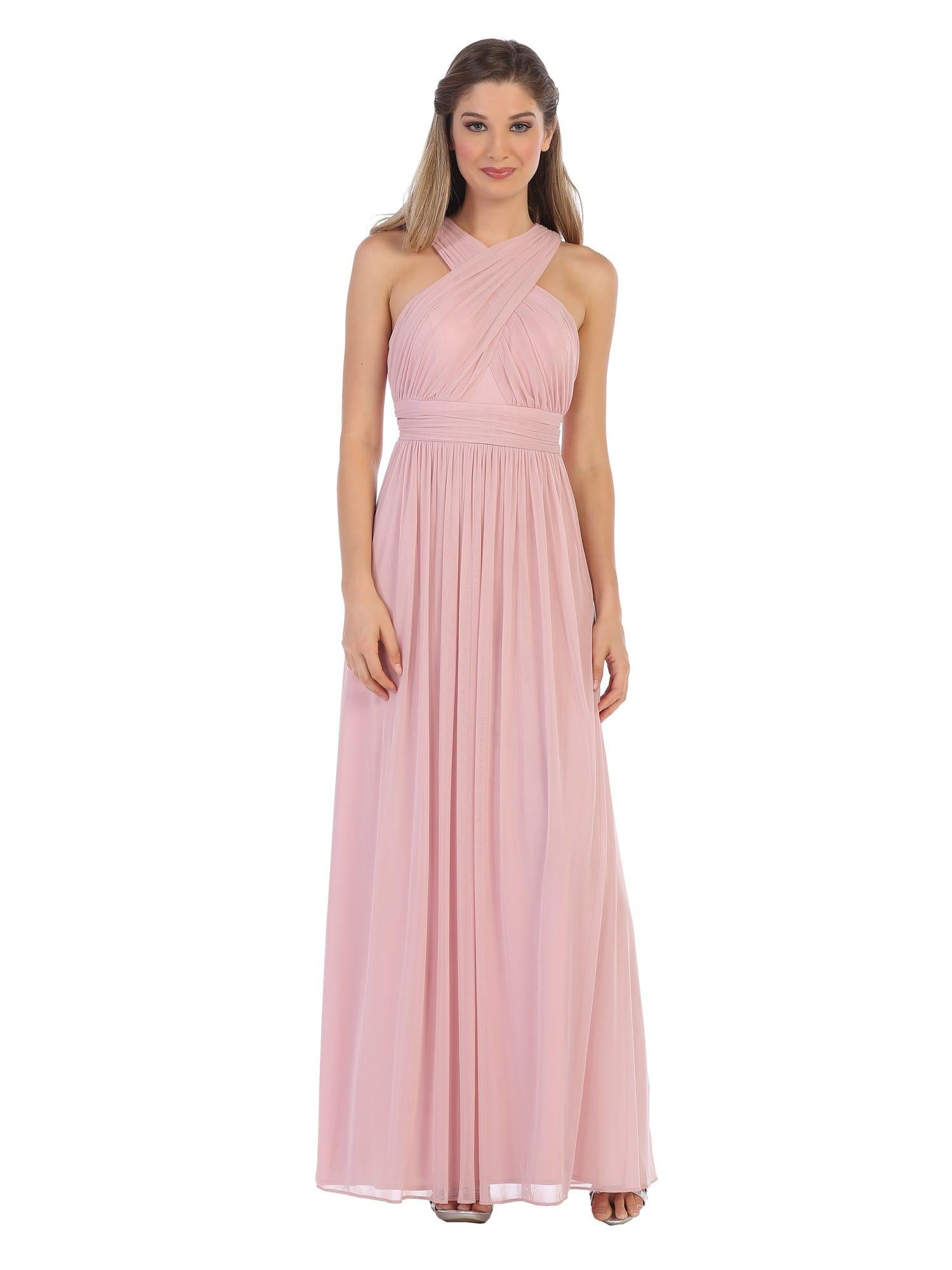 Long Criss Cross Halter Bridesmaids Dress - Silver / S Long Criss Cross Halter Bridesmaids Dress - Silver / S