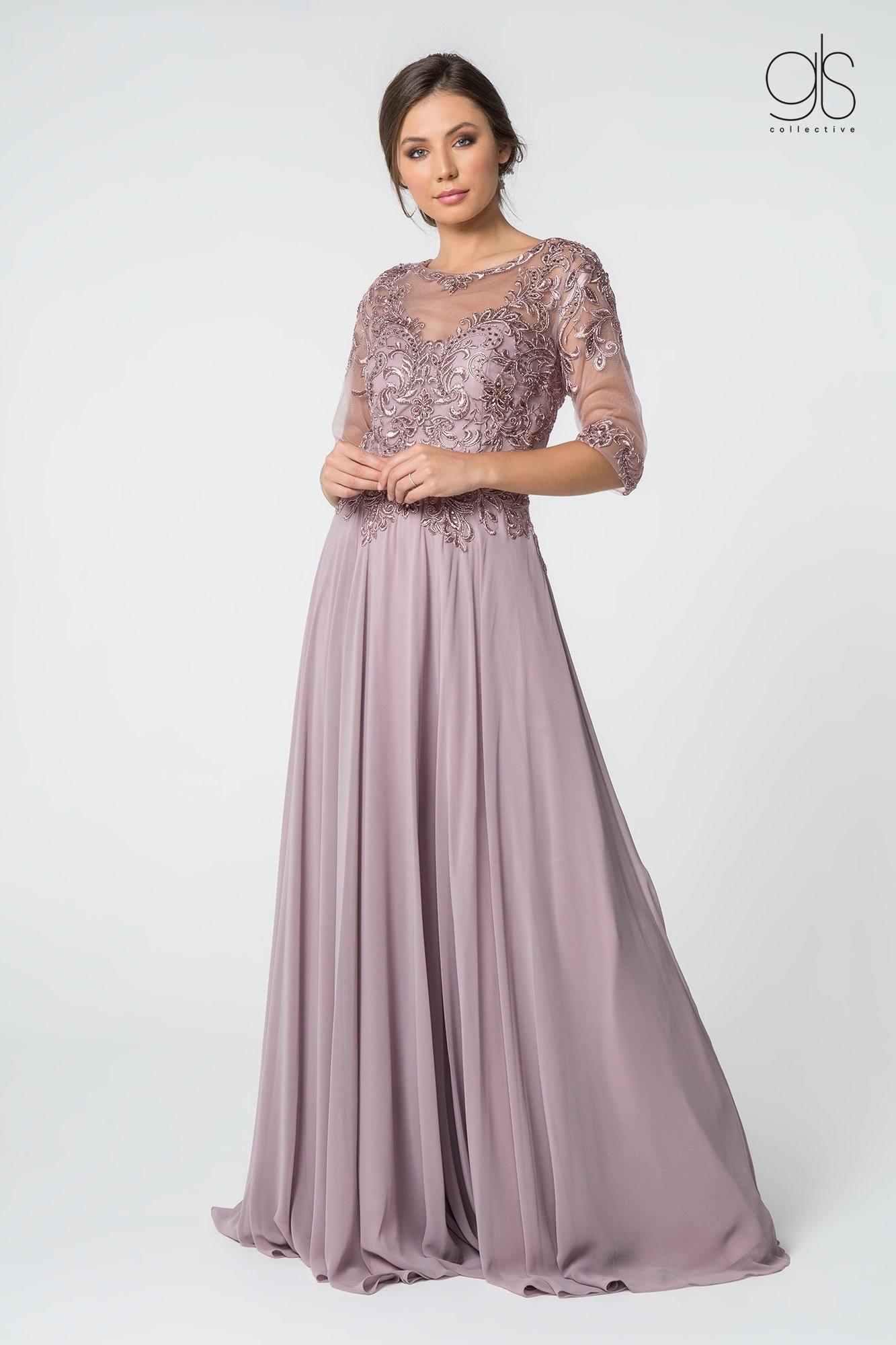 Long Embroidered Mother of the Bride Gown Sale - The Dress Outlet
