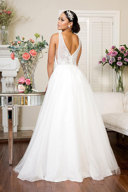 Long Floral Glitter Mesh Wedding Gown Sale - The Dress Outlet