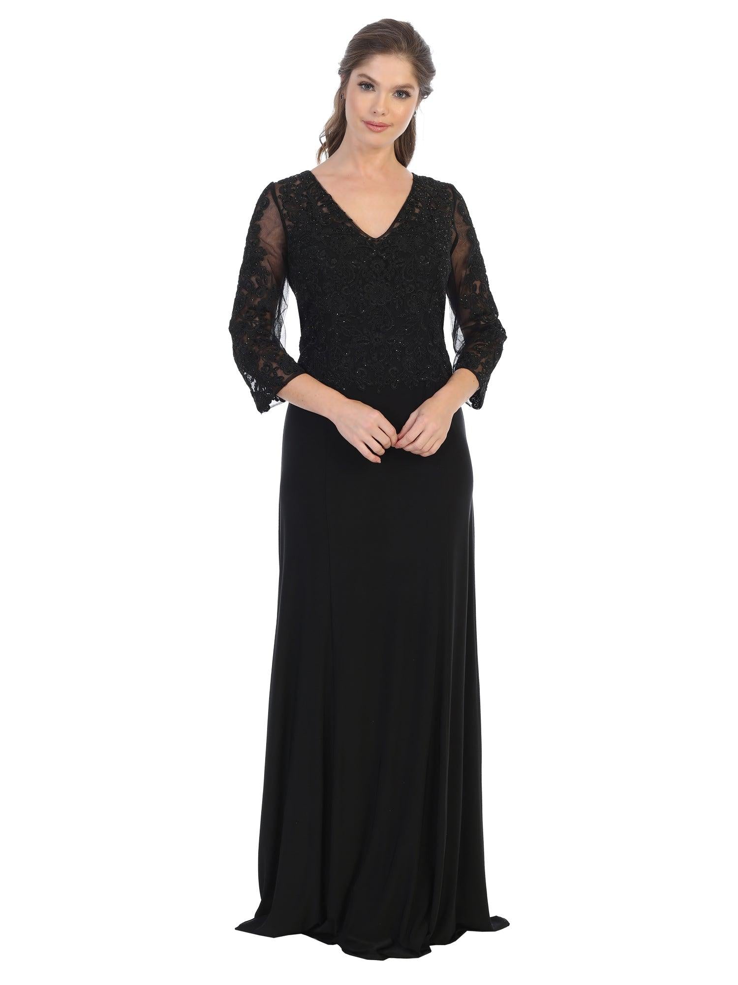 Long Formal 3/4 Sleeve Mother of the Bride Dress - The Dress Outlet