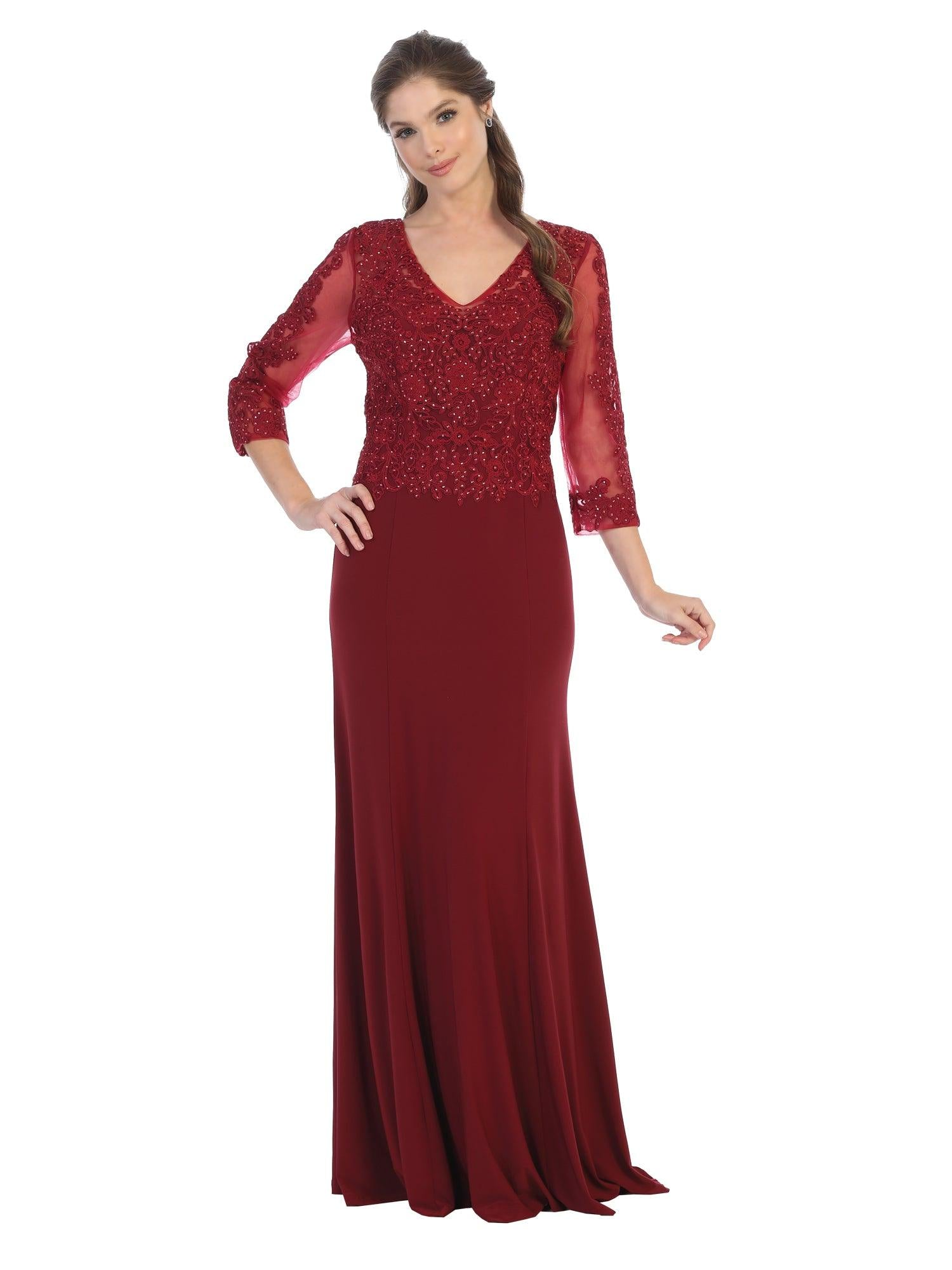 Long Formal 3/4 Sleeve Mother of the Bride Dress - The Dress Outlet