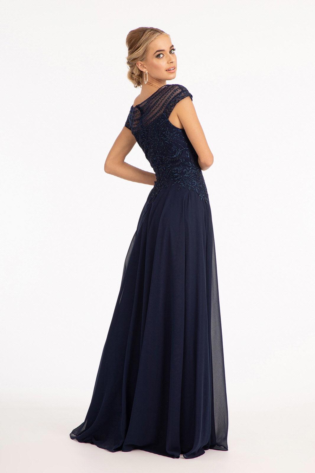 Long Formal Chiffon Mother of the Bride Dress Navy